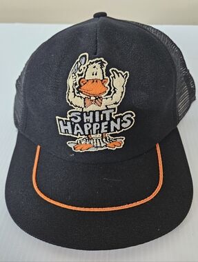 Black Trucker Hat with Orange Duck Patch Sh*t Happens Vintage Cap0015
